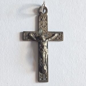 Vintage cross pendant silver tone metal charm religious Christian jewelry